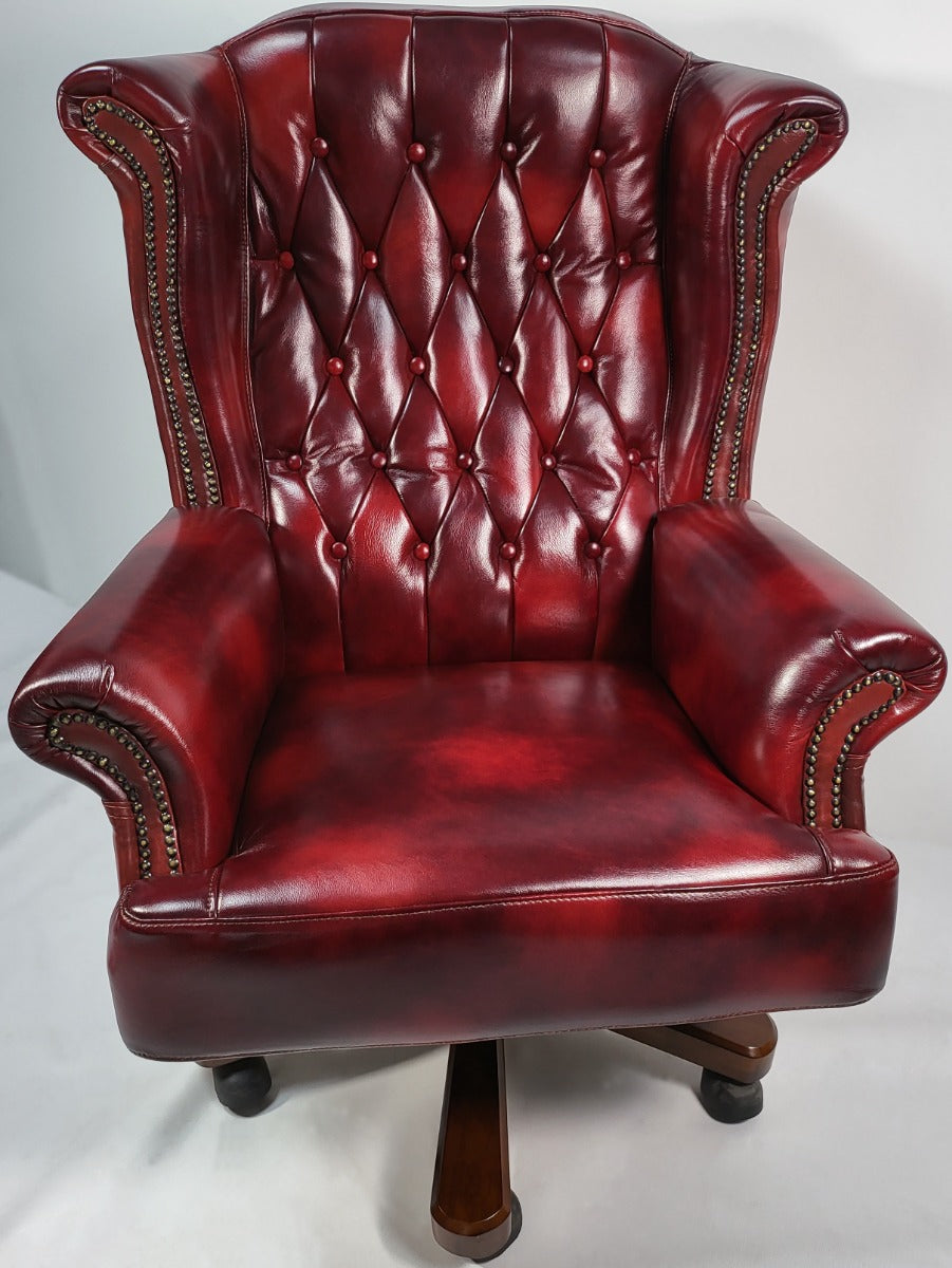 Genuine Burgundy Leather Chesterfield Traditional Office Chair - 9927